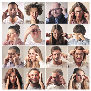 Collage of people suffering from migraines vs headache